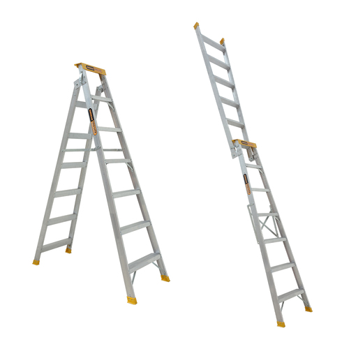 Dual purpose 150kg Rated Industrial Pro-Lite Aluminium ladder 7 Step (2.05m - 3.74m)