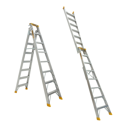 Dual purpose (double sided) 180kg Rated Heavy Duty Industrial Aluminium Ladder 2.4m - 4.5m (8ft - 15ft)