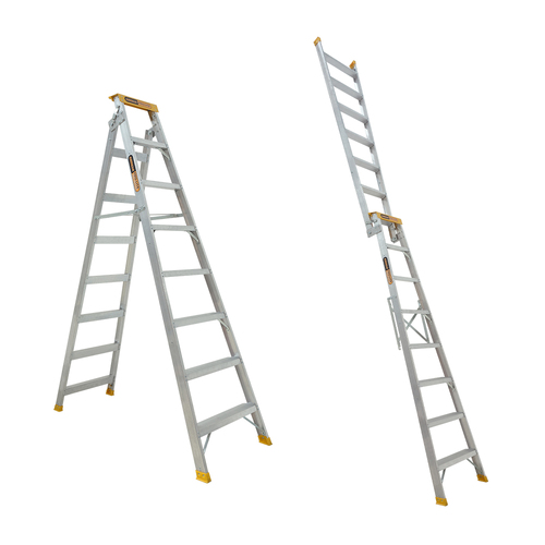 Dual purpose 150kg Rated Industrial Pro-Lite Aluminium ladder 8 Step (2.35m - 4.34m)