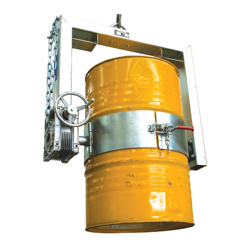 400kg Rated Industrial Drum Rotator - Forklift Attachment - Hand Wheel Operated - DBR