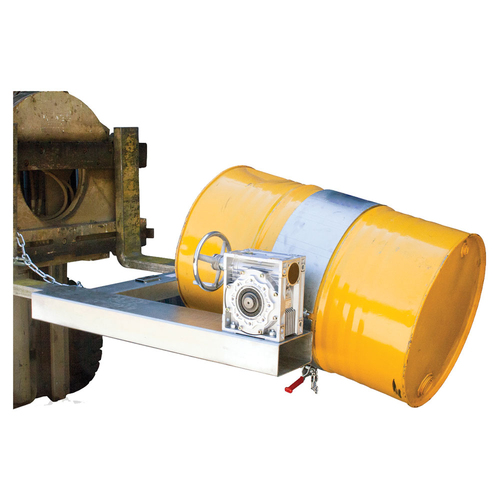 400kg Rated Industrial Drum Rotator - Forklift Attachment - Hand Wheel Operated