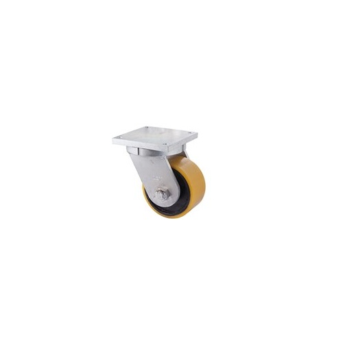 3000kg Rated Heavy duty Castor Cast Iron Wheel - Polyurethane Tyre - 200mm - Plate Swivel - Ball Bearing
