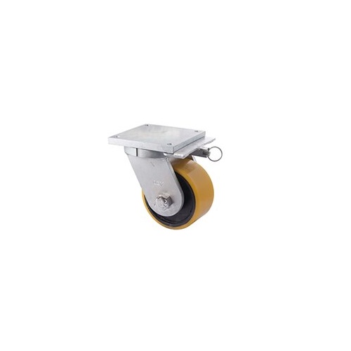 3000kg Rated Heavy duty Castor Cast Iron Wheel - Polyurethane Tyre - 200mm - Plate Direction Lock - Ball Bearing