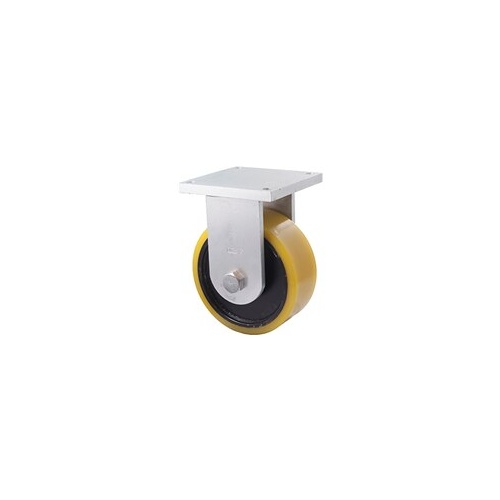 3500kg Rated Heavy Duty Castor Cast Iron Wheel - Polyurethane Tyre - 250mm - Plate Fixed - Ball Bearing