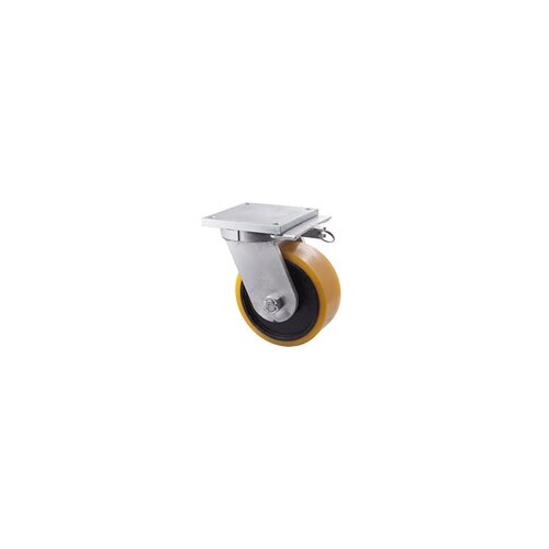3500kg Rated Heavy Duty Castor Cast Iron Wheel - Polyurethane Tyre - 250mm - Plate Direction Lock - Ball Bearing