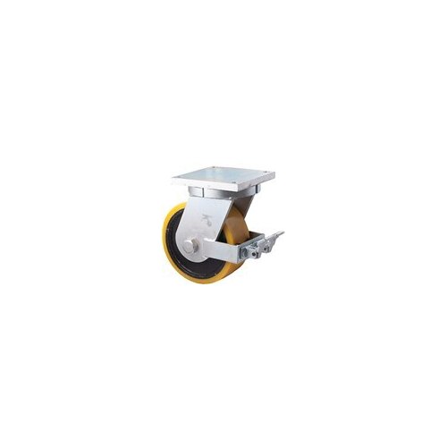3500kg Rated Heavy Duty Castor Cast Iron Wheel - Polyurethane Tyre - 250mm - Plate Brake - Ball Bearing