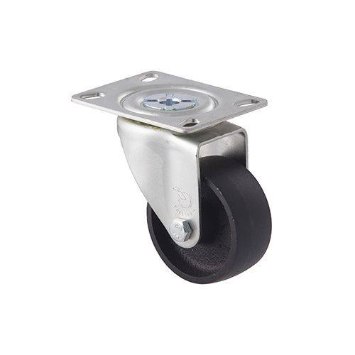 100kg Rated High Temp Castor - Cast Iron Wheel - 75mm - Plate Swivel - 200°C to 400°C - ISO
