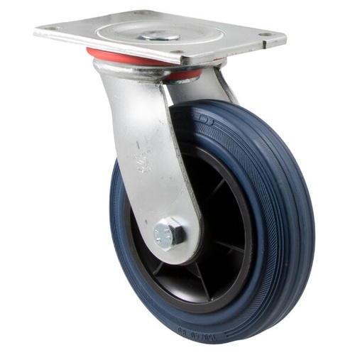 230kg Rated Industrial Hi Resilience Castor - Rubber Tyre - 150mm - Plate Swivel - Plain Bearing - ISO