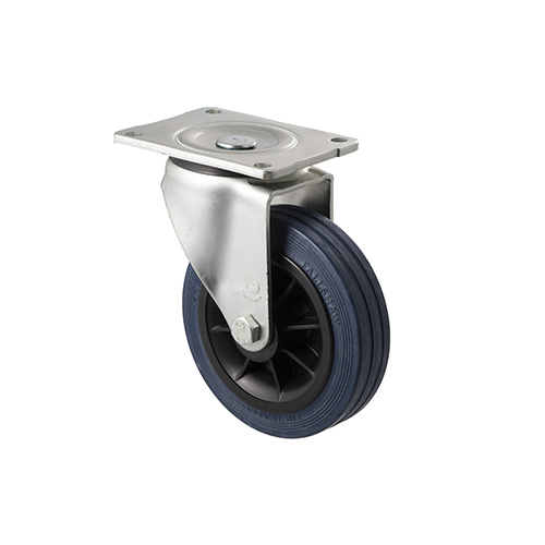 230kg Rated Industrial Hi Resilience Castor - Rubber Tyre - 150mm - Plate Swivel - Plain Bearing - ISO