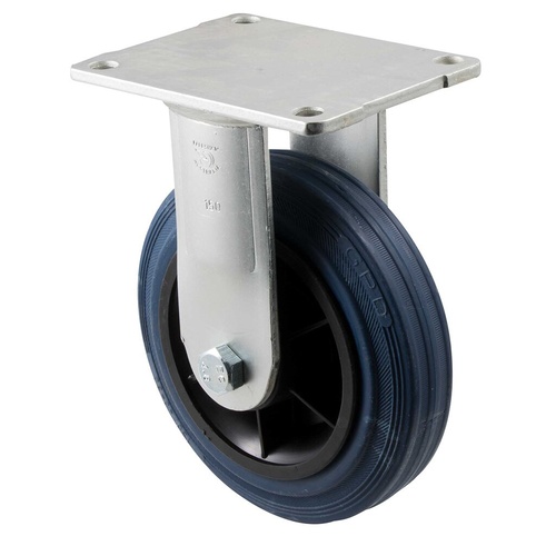 230kg Rated Industrial Hi Resilience Castor - Rubber Tyre - 150mm - Plate Fixed - Plain Bearing - ISO