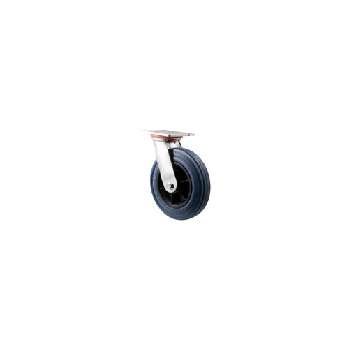 250kg Rated Industrial Hi Resilience Castor- Rubber Tyre - 200mm - Plate Swivel - Plain Bearing - NA