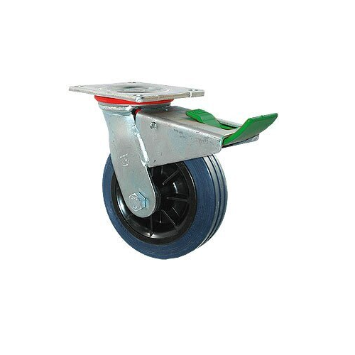 230kg Rated Industrial Hi Resilience Castor - Rubber Tyre - 150mm - Plate Direction Lock - Roller Bearing - NA