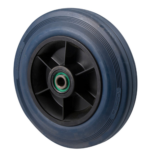 250kg Rated Blue Rubber Flat Wheel - 200 x 50mm - Roller Bearing