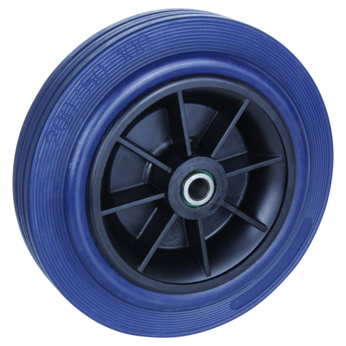 250kg Rated Blue Rubber Flat Wheel - 200 x 50mm - Stainless Steel Roller Bearing