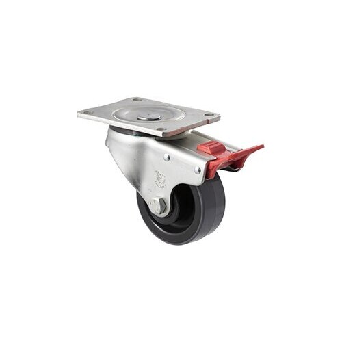 300kg Rated Industrial Polyurethane Castor - Nylon Tyre - 100mm - Plate Brake - Plain Bearing - NA