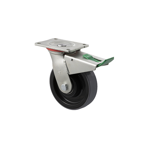 450kg Rated Industrial Polyurethane Castor - Nylon Tyre - 150mm - Plate Direction Lock - Plain Bearing - NA
