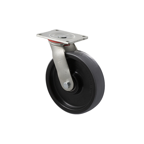 500kg Rated Industrial Polyurethane Castor - Nylon Tyre - 200mm - Plate Swivel - Plain Bearing - ISO