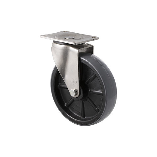 450kg Rated Industrial Polyurethane Castor - Nylon Tyre - 200mm - Plate Swivel - Plain Bearing - ISO