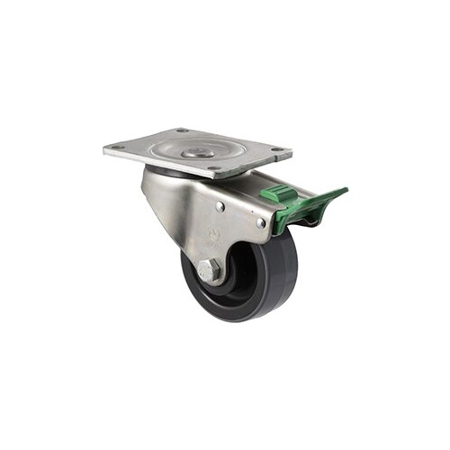 300kg Rated Industrial Polyurethane Castor - Nylon Tyre - 100mm - Plate Direction Lock - Roller Bearing - NA