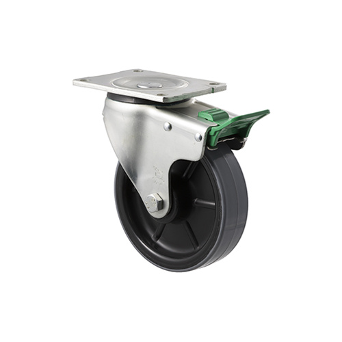450kg Rated Industrial Polyurethane Castor - Nylon Tyre - 150mm - Plate Direction Lock - Roller Bearing - ISO