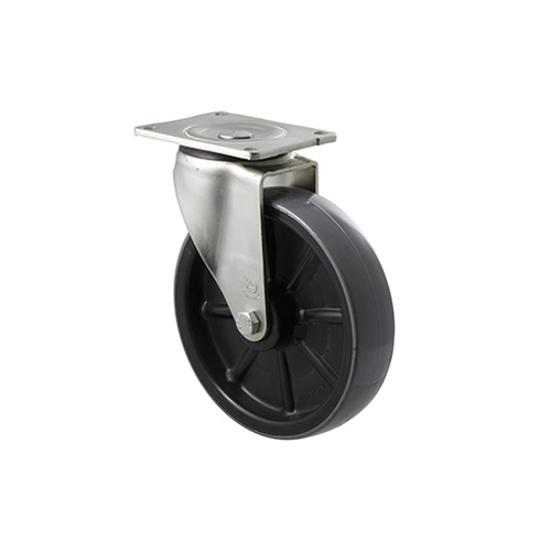 500kg Rated Industrial Polyurethane Castor - Nylon Tyre - 200mm - Plate Swivel - Roller Bearing - ISO