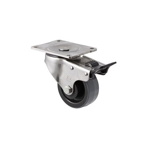 300kg Rated Industrial Stainless Steel Polyurethane Castor - Nylon Tyre- 100mm - Plate Brake - Roller Bearing - NA