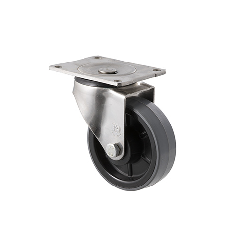 350kg Rated Industrial Stainless Steel Polyurethane Castor - Nylon Tyre- 125mm - Plate Swivel - Roller Bearing - NA
