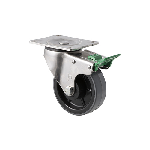 350kg Rated Industrial Stainless Steel Polyurethane Castor - Nylon Tyre- 125mm - Plate Direction Lock - Roller Bearing - NA