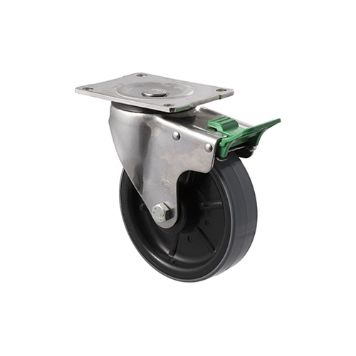 450kg Rated Industrial Stainless Steel Polyurethane Castor - Nylon Tyre- 150mm - Plate Direction Lock - Roller Bearing - ISO