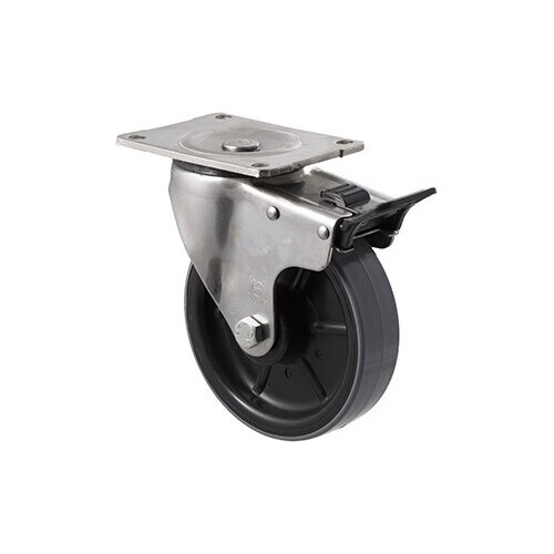 450kg Rated Industrial Stainless Steel Polyurethane Castor - Nylon Tyre- 150mm - Plate Brake - Roller Bearing - ISO