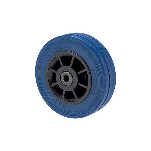 180kg Rated Blue Rubber Flat Wheel - 125 x 32mm - Roller Bearing