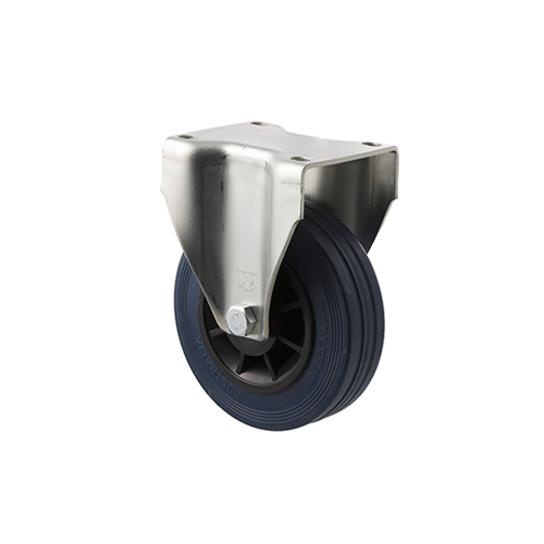 180kg Rated Industrial High Resilience Castor - Rubber Tyre - 125mm - Plate Fixed - Roller Bearing