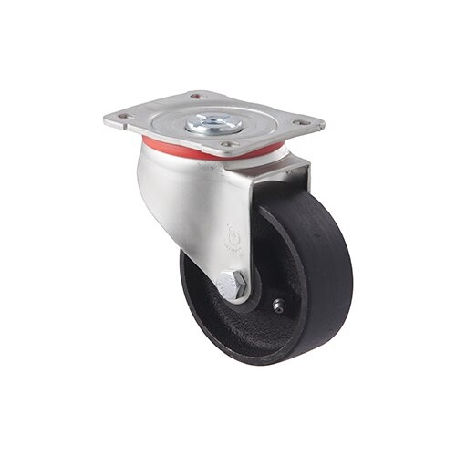 230kg Rated Low Temp Cast Iron Castor - 100mm - Plate Swivel