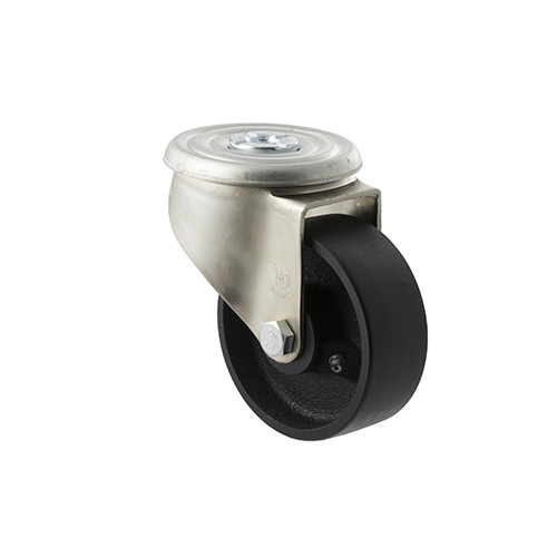 230kg Rated High Temp Cast Iron Castor - 100mm - Bolt Hole Swivel - Roller Bearing