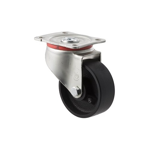 230kg Rated High Temp Cast Iron Castor - 100mm - Plate Swivel - Roller Bearing