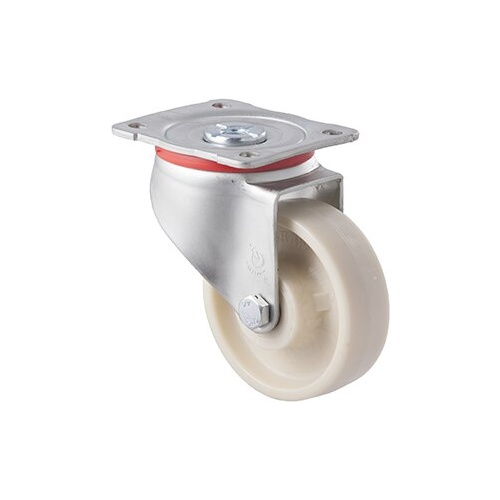 100kg Rated Low Temp Castor - Nylon Wheel - 100mm - Plate Swivel