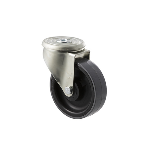 300kg Rated Industrial Castors - Polyurethene Wheel - 125mm - Bolt Hole Swivel - Plain Bearing