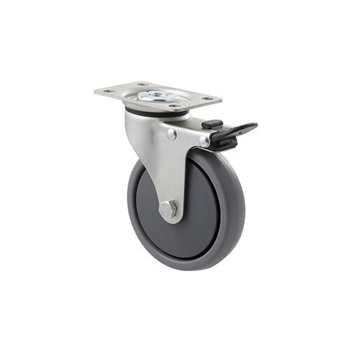 50kg Rated Light Duty Castor - TPE Wheel - 100mm - Plate Brake - Plain Bearing