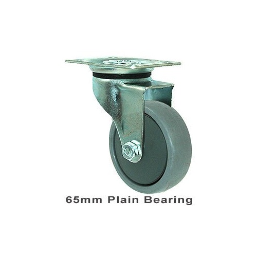 50kg Rated Light Duty Castor - TPE Wheel - 65mm - Plate Swivel - Plain Bearing