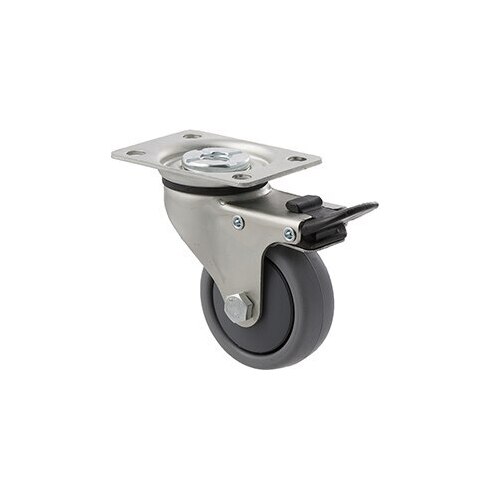 50kg Rated Light Duty Castor - TPE Wheel - 65mm - Plate Brake - Plain Bearing