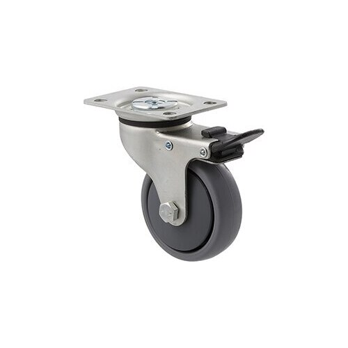 50kg Rated Light Duty Castor - TPE Wheel - 75mm - Plate Brake - Plain Bearing