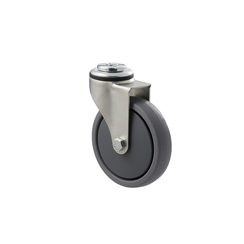 50kg Rated Light Duty Castor - TPE Wheel - 100mm - Bolt Hole Swivel - Ball Bearing