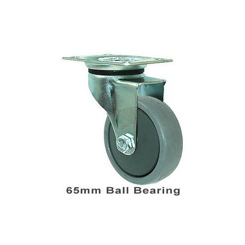 50kg Rated Light Duty Castor - TPE Wheel - 65mm - Plate Swivel - Ball Bearing