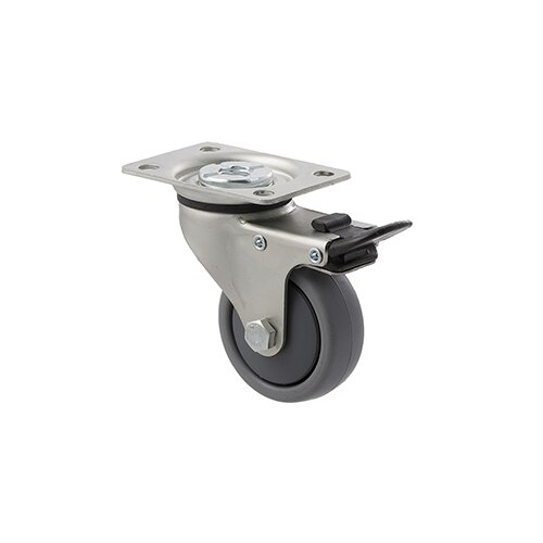 50kg Rated Light Duty Castor - TPE Wheel - 65mm - Plate Brake - Ball Bearing