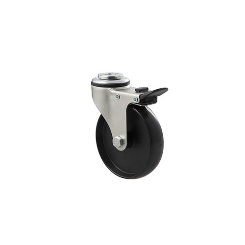 70kg Rated Light Duty Castor - Nylon Wheel - 100mm - Bolt Hole Brake - Plain Bearing