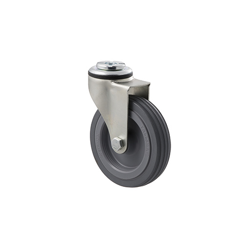 50kg Rated Light Duty Castor - Rubber Wheel - 100mm - Bolt Hole Swivel - Plain Bearing