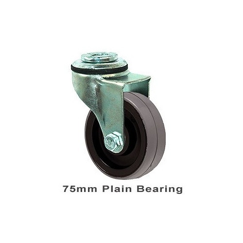 100kg Rated Industrial Castor - Polyurethane Wheel - 75mm - Bolt Hole Swivel - Plain Bearing