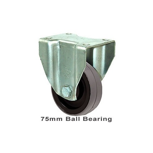 100kg Rated Industrial Castor - Polyurethane Wheel - 75mm - Plate Fixed - Ball Bearing