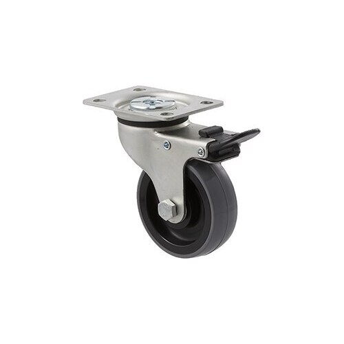100kg Rated Industrial Castor - Polyurethane Wheel - 75mm - Plate Brake - Ball Bearing