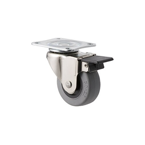 30kg Rated Castor - TPE Wheel - 50 x 20mm - Plate Wheel Brake